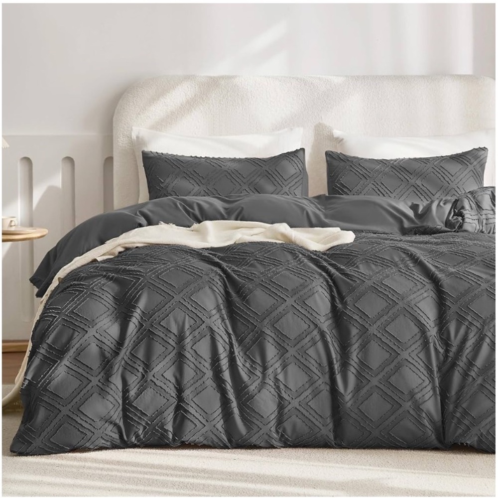 Sale- Gray Textured Quilted Bedding Set